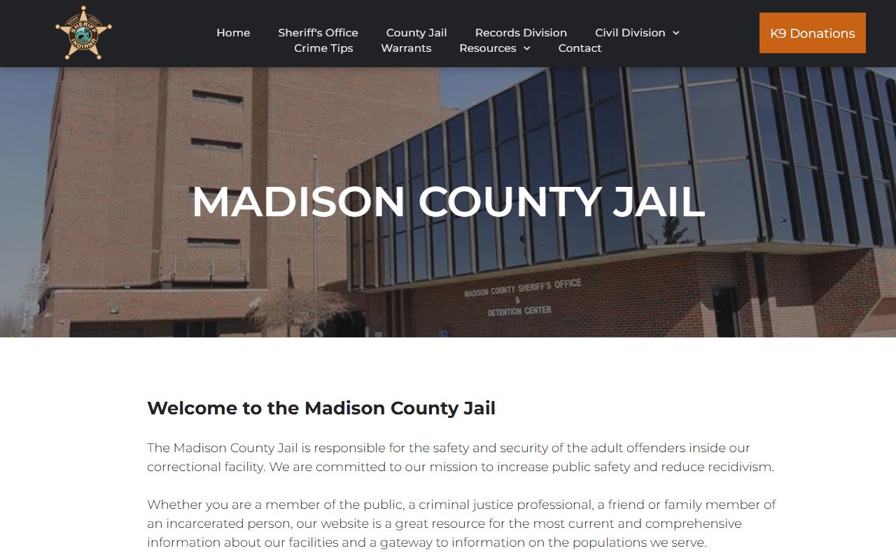 Madison County inmate records jail contact page