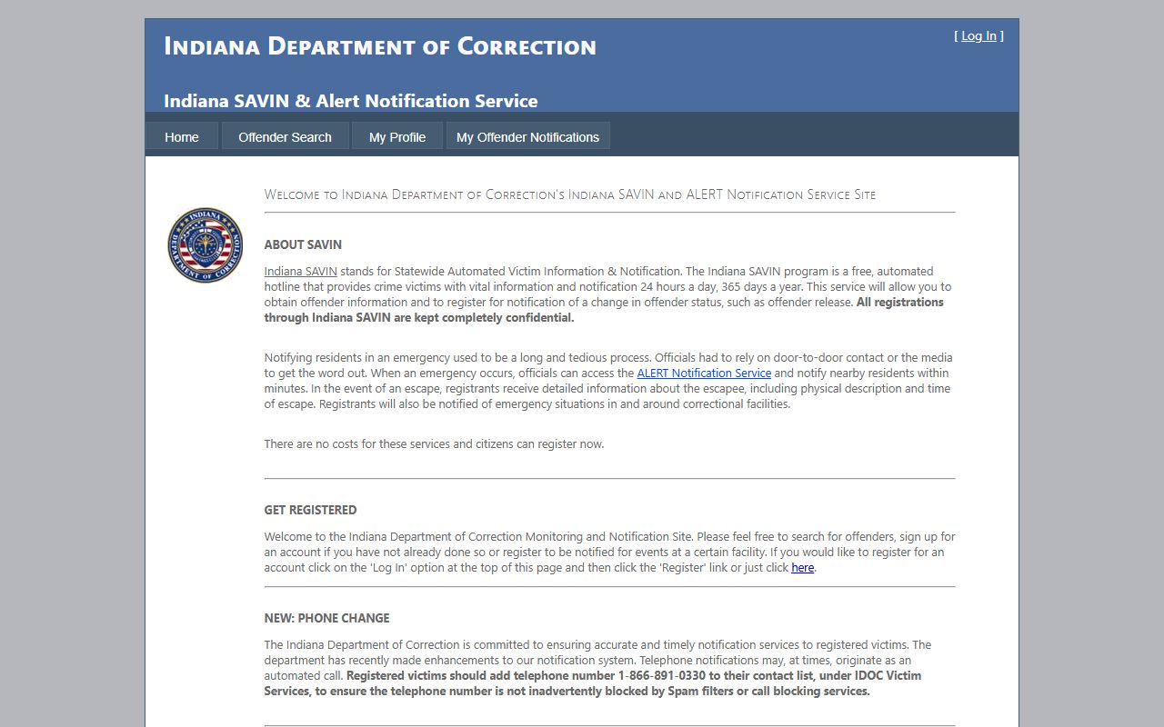 Madison County inmate records Indiana SAVIN custody notification