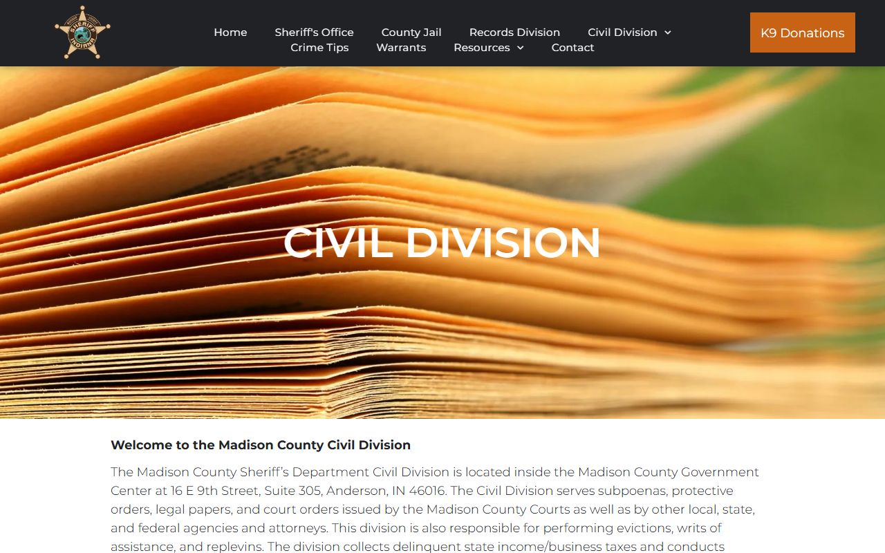 Madison County warrant records sheriff civil division source