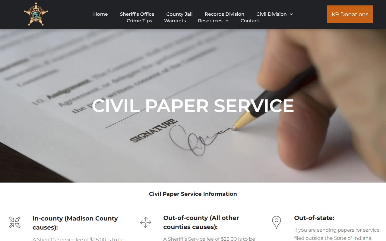 Madison County warrant records civil paper service instructions
